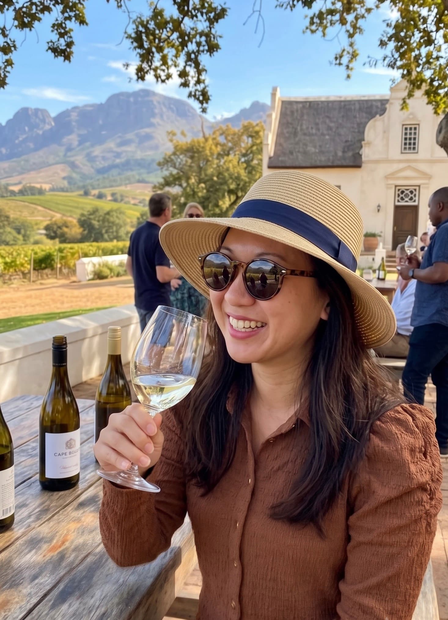 Cynthia, host — at a Cape Winelands vineyard